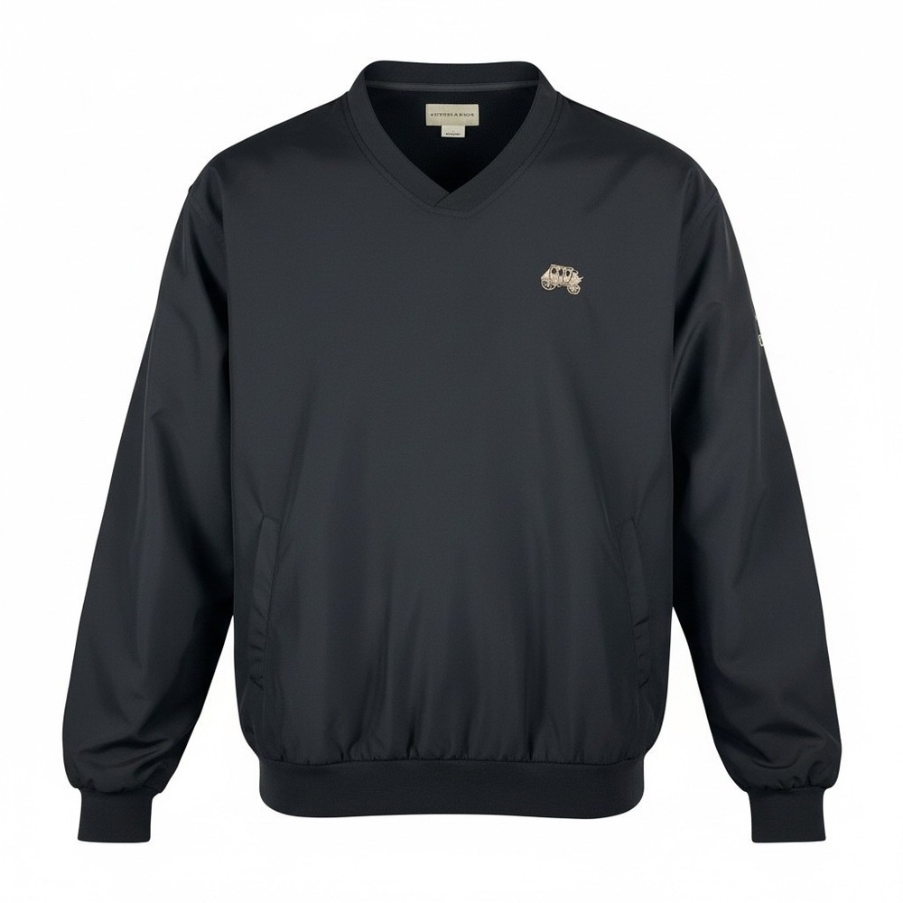 Cutter & Buck Mens Black V-Neck Windbreaker Pullover Jacket Embroidered Logo L